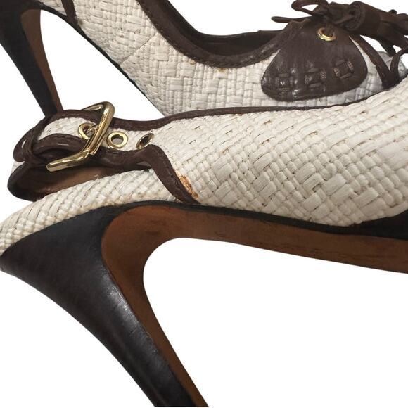 Zara Woman Brown Leather Tassel Heels Size 39 EU / 8.5 US Platform Woven - Picture 7 of 9